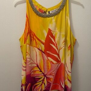 Jennifer Lopez Yellow and Red Floral Sleeveless Blouse